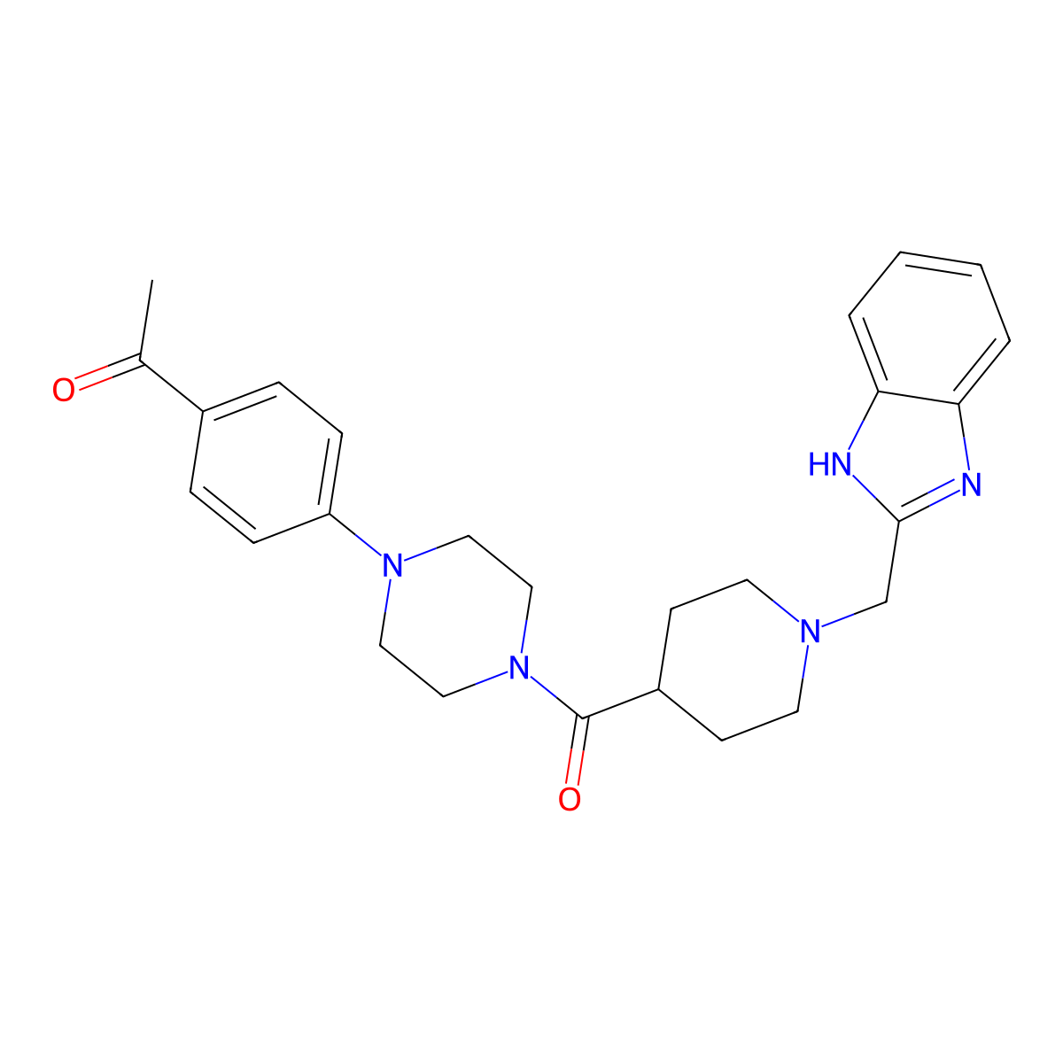 1-(4-(4-(1-((1H-Benzo[d]imidazol-2-yl)methyl)piperidine-4-carbonyl)piperazin-1-yl)phenyl)ethan-1-one molecular structure, CAS 1234839-44-1