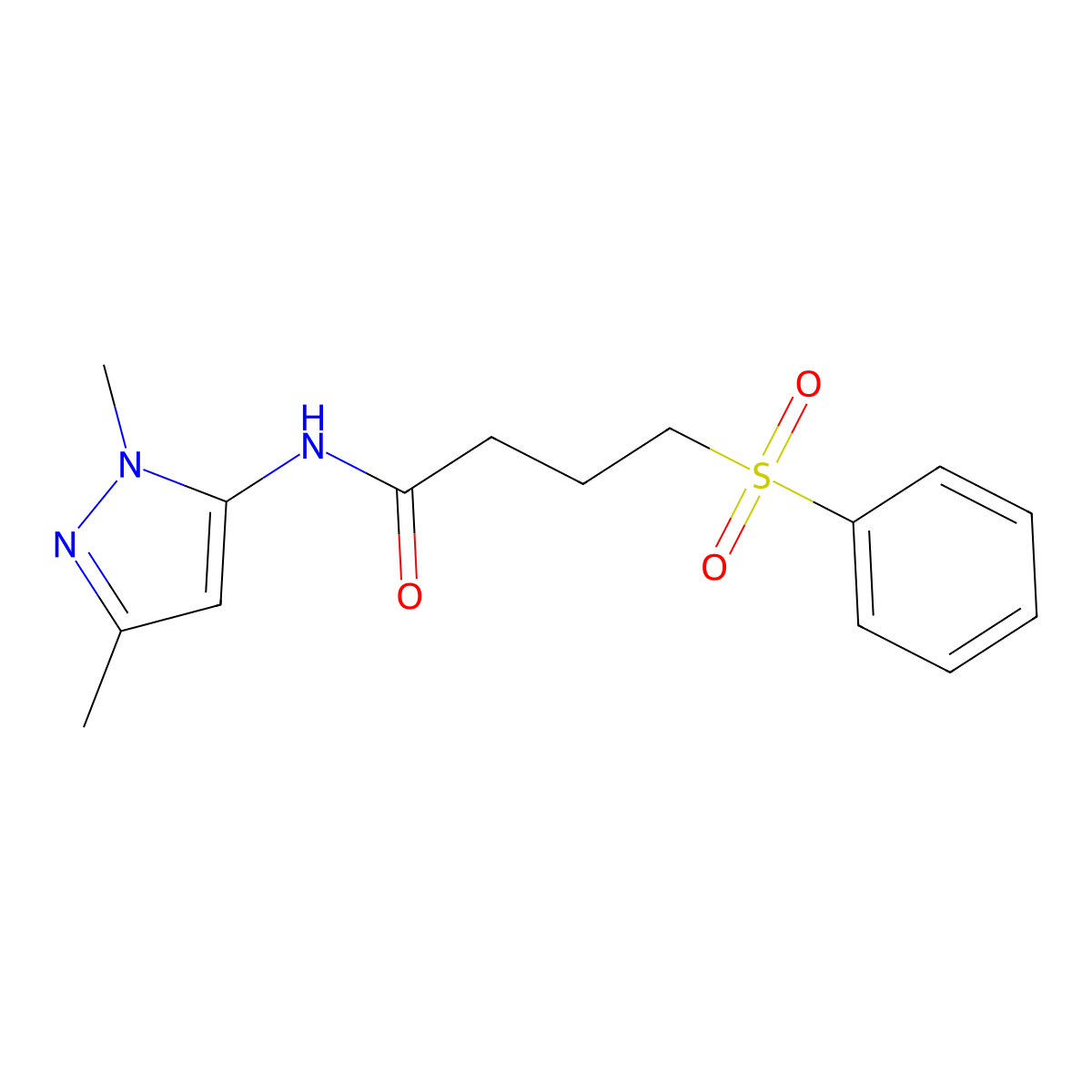 N-(1,3-dimethyl-1H-pyrazol-5-yl)-4-(phenylsulfonyl)butanamide molecular structure, CAS 1234839-69-0