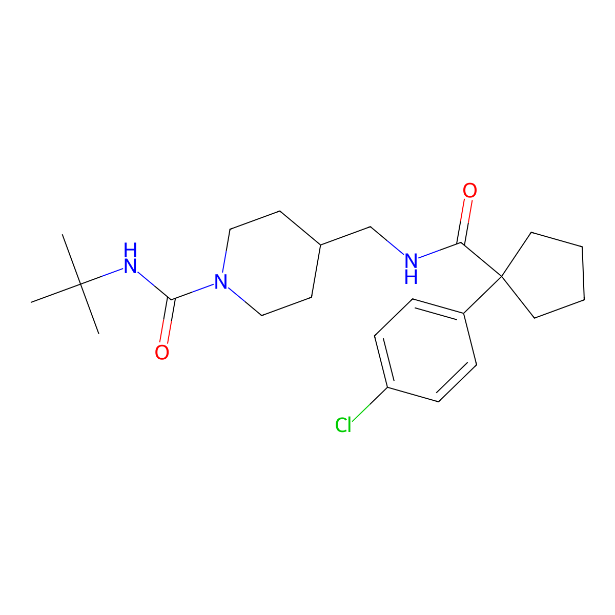 N-(tert-butyl)-4-((1-(4-chlorophenyl)cyclopentanecarboxamido)methyl)piperidine-1-carboxamide molecular structure, CAS 1234840-77-7