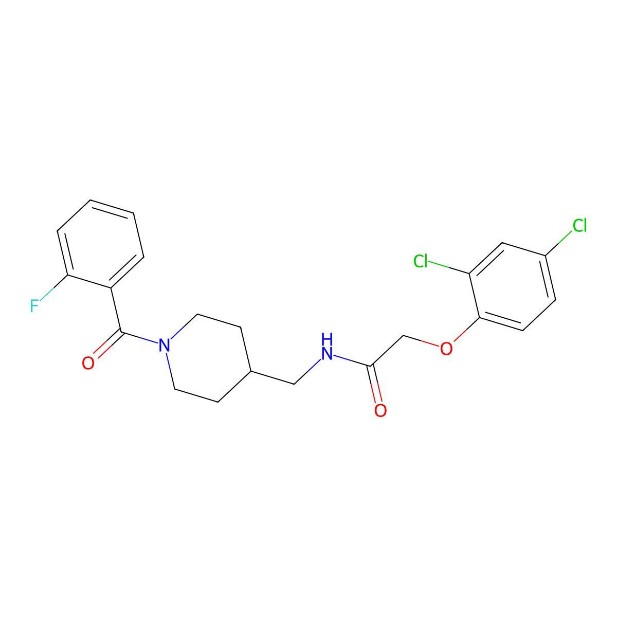2-(2,4-dichlorophenoxy)-N-((1-(2-fluorobenzoyl)piperidin-4-yl)methyl)acetamide molecular structure, CAS 1234840-83-5