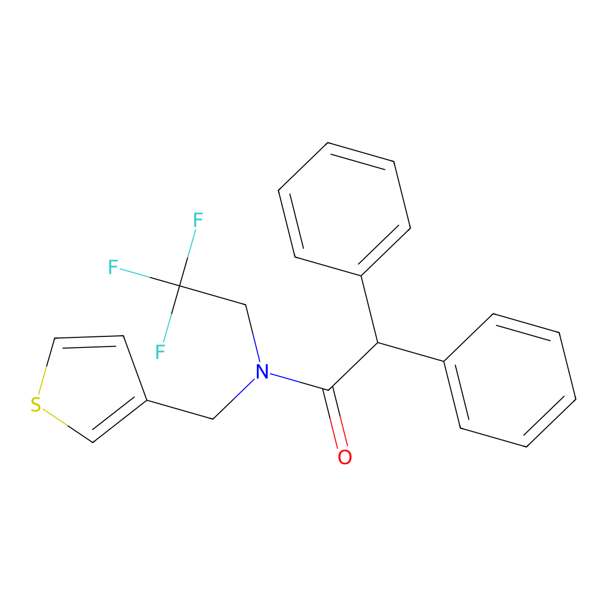 2,2-diphenyl-N-(thiophen-3-ylmethyl)-N-(2,2,2-trifluoroethyl)acetamide molecular structure, CAS 1234841-30-5