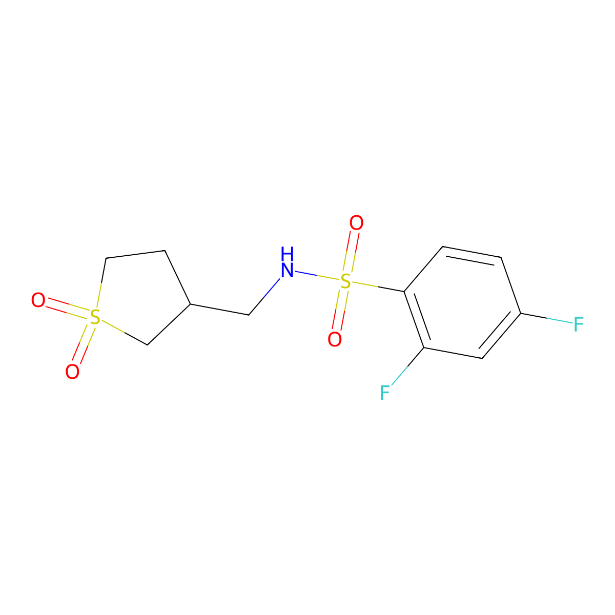 N-((1,1-dioxidotetrahydrothiophen-3-yl)methyl)-2,4-difluorobenzenesulfonamide molecular structure, CAS 1234843-28-7