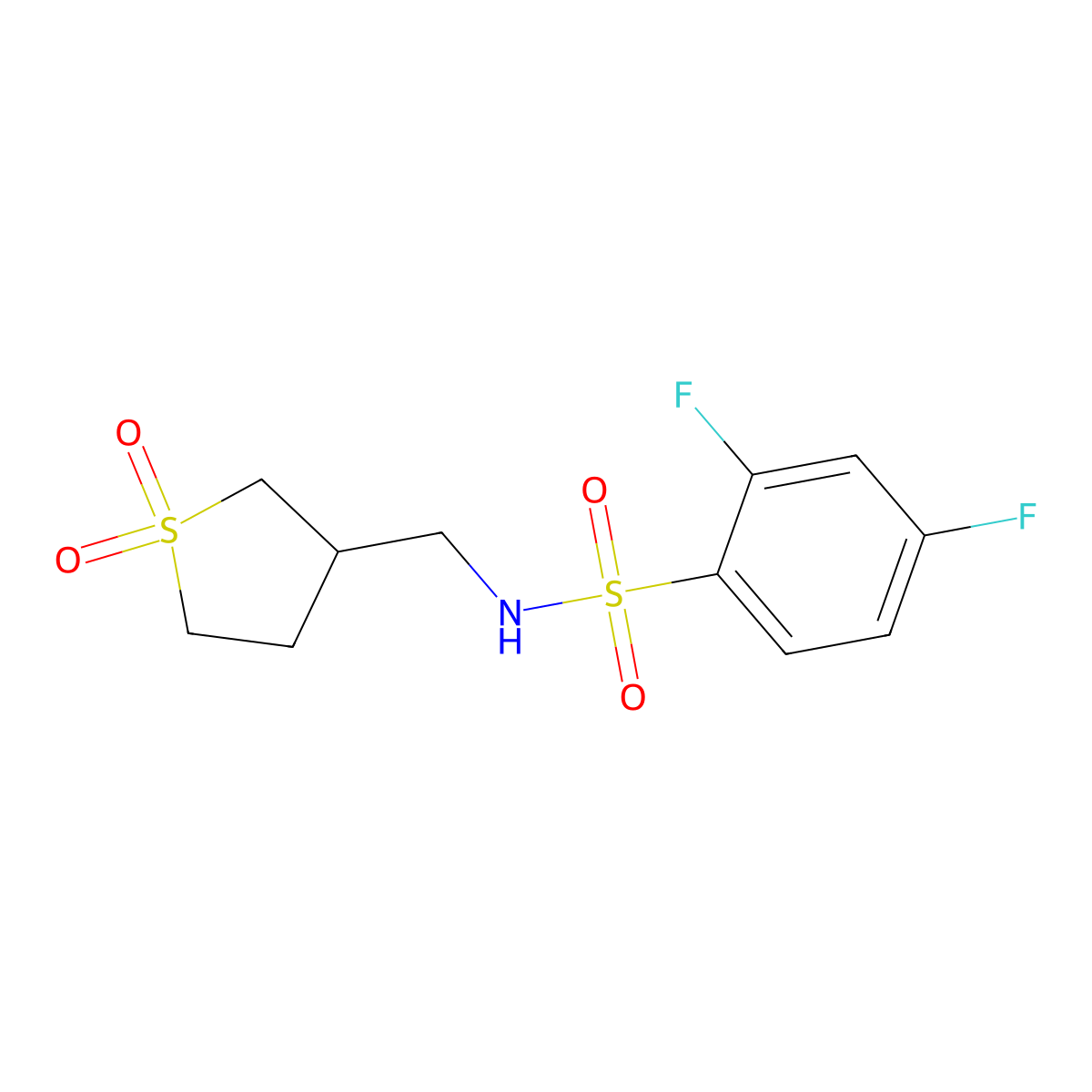 N-((1,1-dioxidotetrahydrothiophen-3-yl)methyl)-2,4-difluorobenzenesulfonamide molecular structure, CAS 1234843-28-7