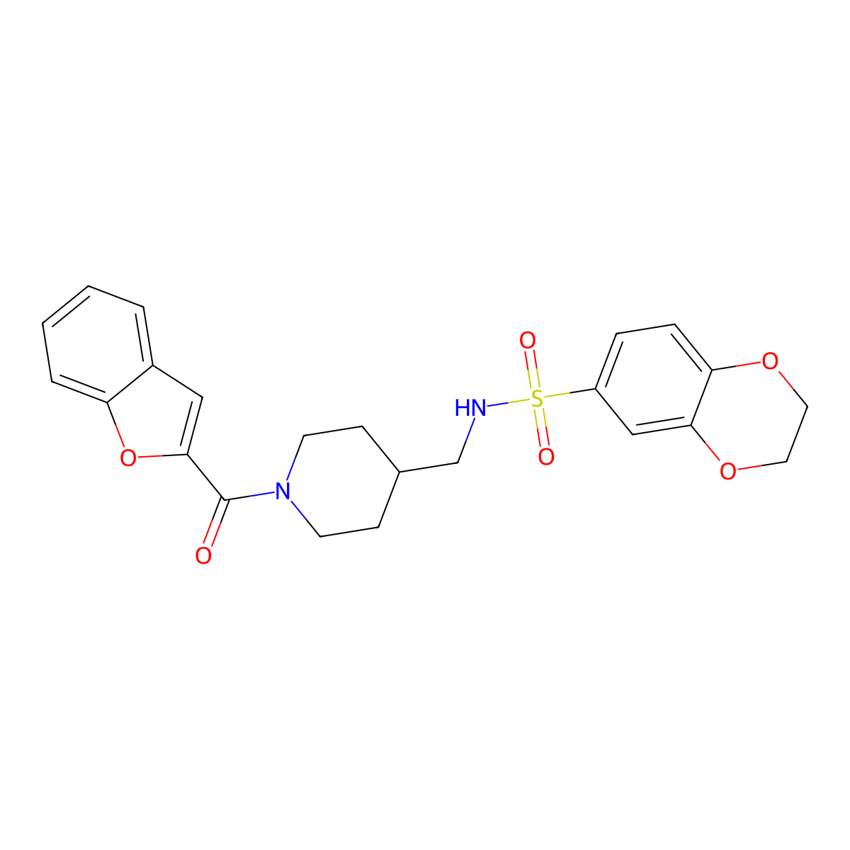 N-((1-(benzofuran-2-carbonyl)piperidin-4-yl)methyl)-2,3-dihydrobenzo[b][1,4]dioxine-6-sulfonamide molecular structure, CAS 1234843-40-3