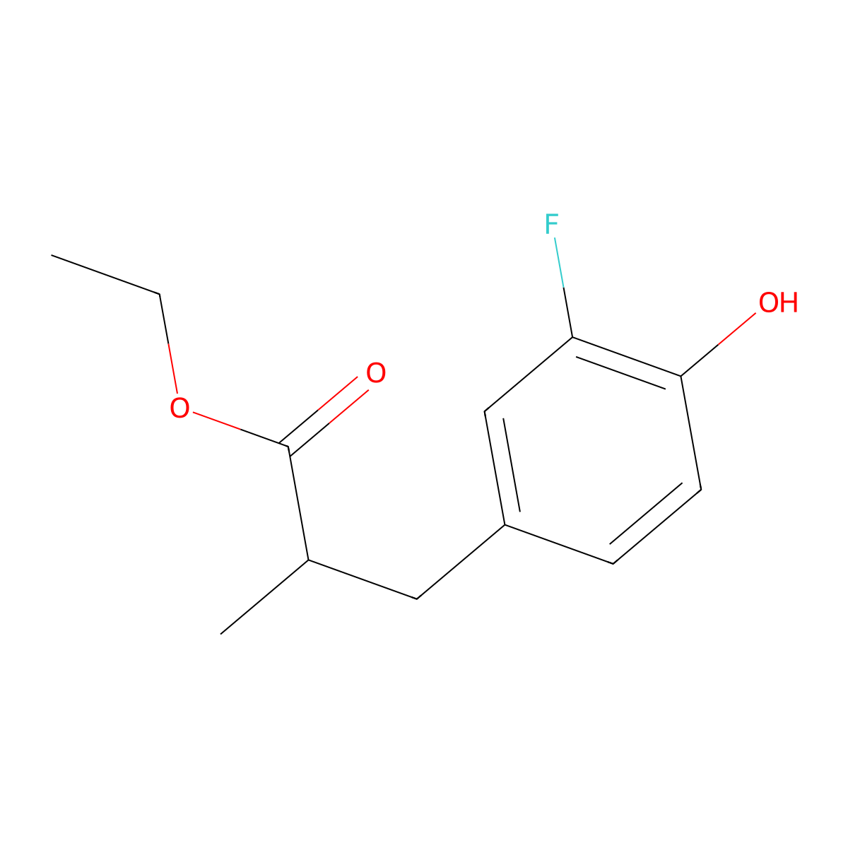 Ethyl 3-(3-fluoro-4-hydroxyphenyl)-2-methylpropanoate molecular structure, CAS 1234848-20-4