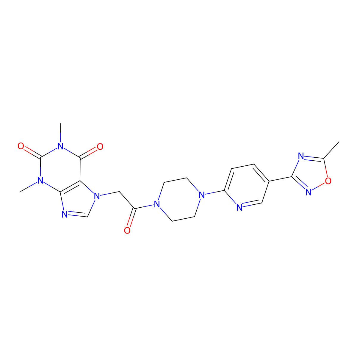 1,3-dimethyl-7-(2-(4-(5-(5-methyl-1,2,4-oxadiazol-3-yl)pyridin-2-yl)piperazin-1-yl)-2-oxoethyl)-1H-purine-2,6(3H,7H)-dione molecular structure, CAS 1234849-07-0