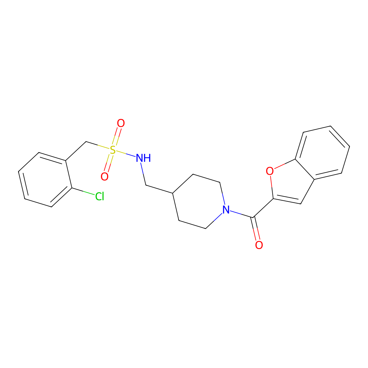 N-((1-(benzofuran-2-carbonyl)piperidin-4-yl)methyl)-1-(2-chlorophenyl)methanesulfonamide molecular structure, CAS 1234850-82-8