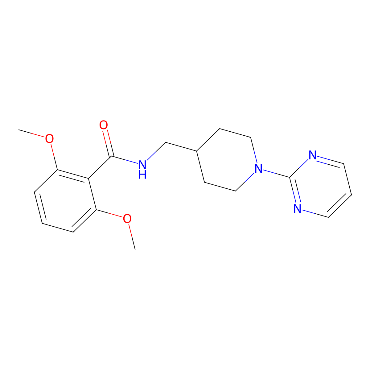 2,6-dimethoxy-N-{[1-(pyrimidin-2-yl)piperidin-4-yl]methyl}benzamide molecular structure, CAS 1234851-30-9