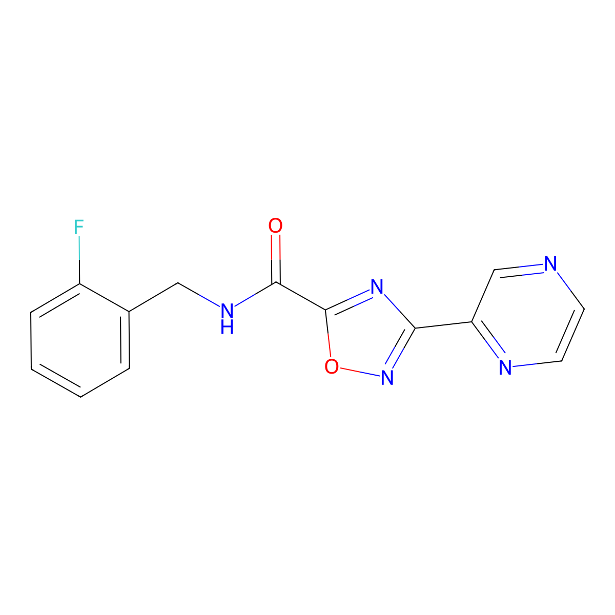 N-(2-fluorobenzyl)-3-(pyrazin-2-yl)-1,2,4-oxadiazole-5-carboxamide molecular structure, CAS 1234851-41-2