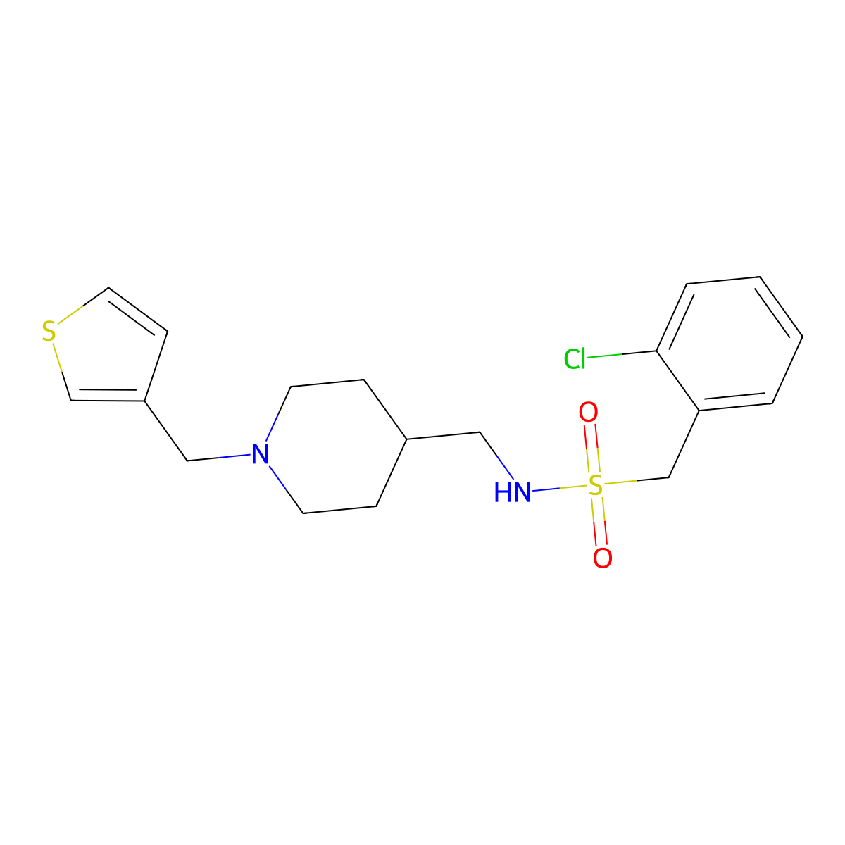 1-(2-chlorophenyl)-N-({1-[(thiophen-3-yl)methyl]piperidin-4-yl}methyl)methanesulfonamide molecular structure, CAS 1234851-49-0