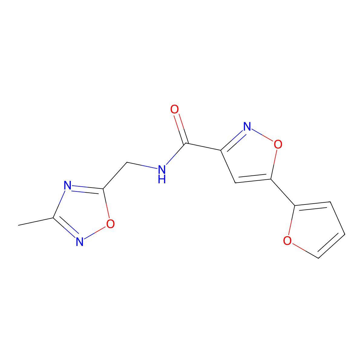 5-(furan-2-yl)-N-((3-methyl-1,2,4-oxadiazol-5-yl)methyl)isoxazole-3-carboxamide molecular structure, CAS 1234852-06-2