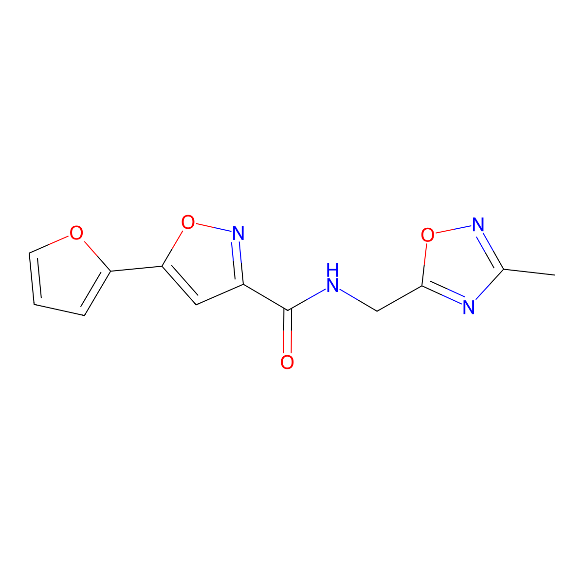 5-(furan-2-yl)-N-((3-methyl-1,2,4-oxadiazol-5-yl)methyl)isoxazole-3-carboxamide molecular structure, CAS 1234852-06-2