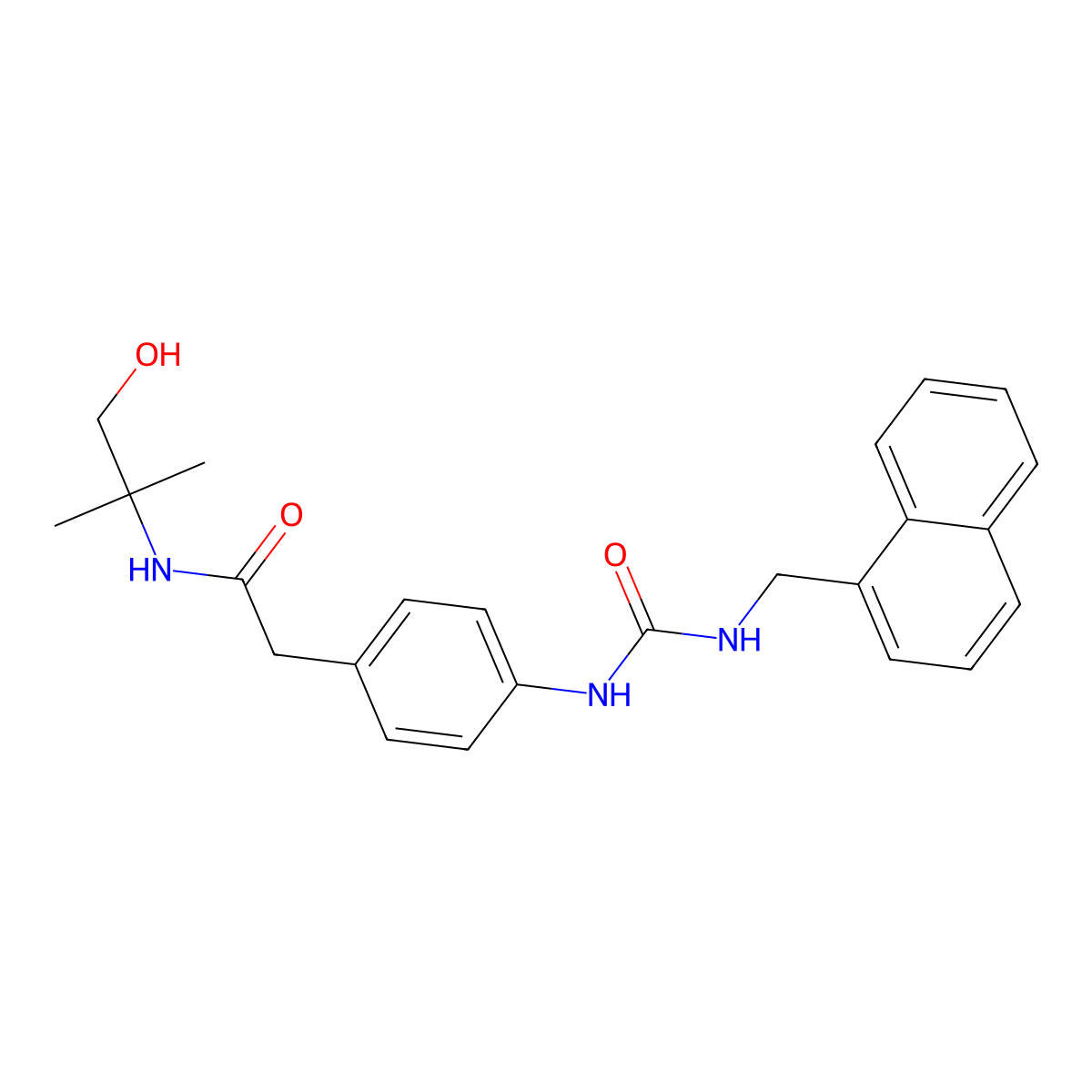 N-(1-hydroxy-2-methylpropan-2-yl)-2-(4-(3-(naphthalen-1-ylmethyl)ureido)phenyl)acetamide molecular structure, CAS 1234853-38-3