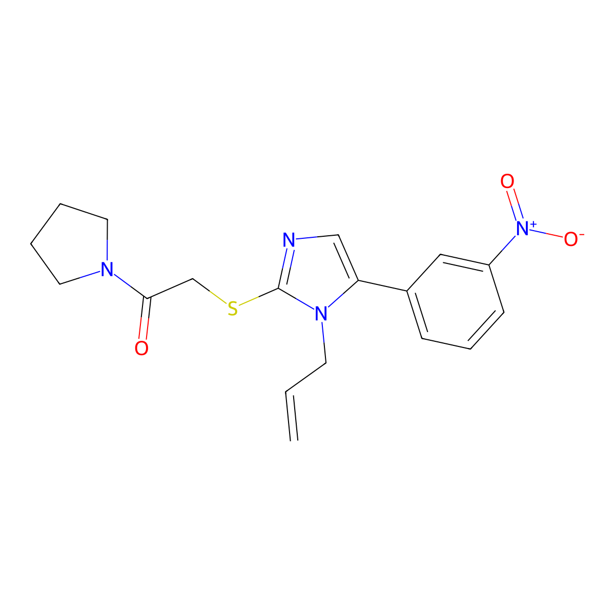2-((1-allyl-5-(3-nitrophenyl)-1H-imidazol-2-yl)thio)-1-(pyrrolidin-1-yl)ethanone molecular structure, CAS 1234853-49-6