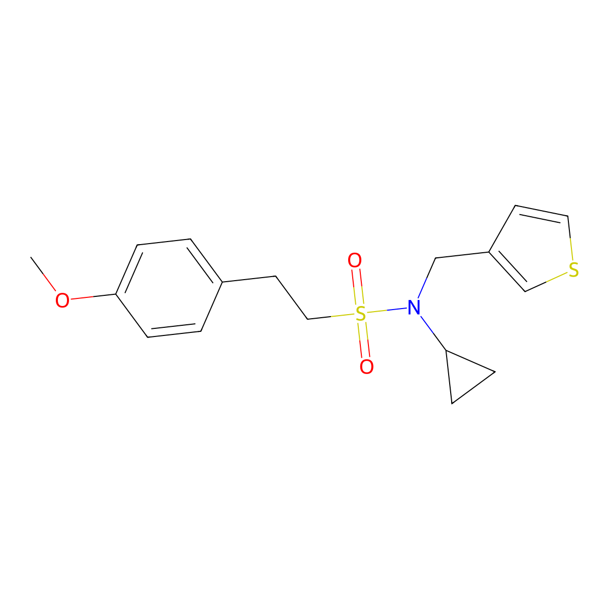 N-cyclopropyl-2-(4-methoxyphenyl)-N-(thiophen-3-ylmethyl)ethanesulfonamide molecular structure, CAS 1234853-91-8