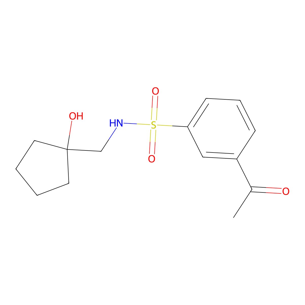 3-acetyl-N-((1-hydroxycyclopentyl)methyl)benzenesulfonamide molecular structure, CAS 1234854-02-4