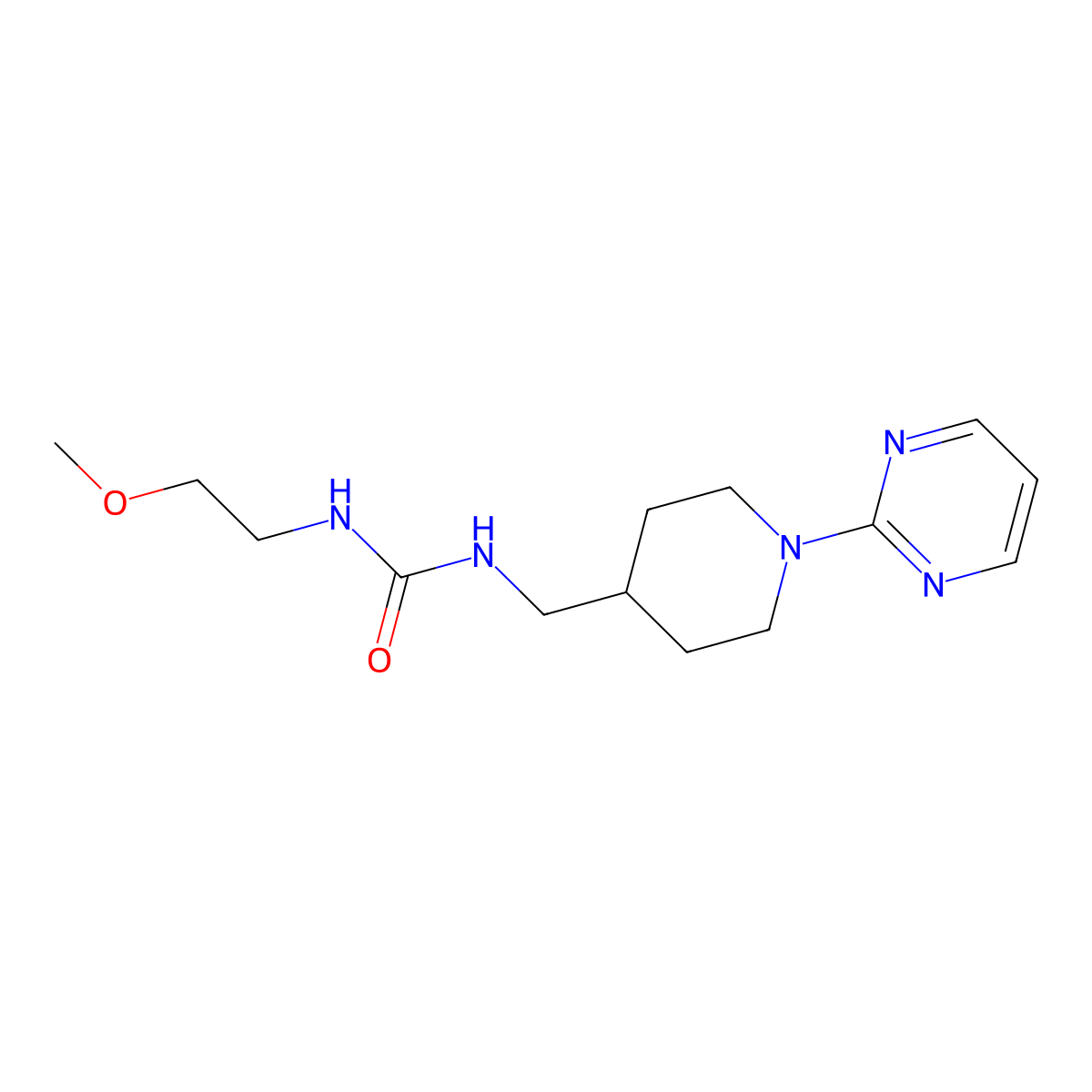 1-(2-Methoxyethyl)-3-((1-(pyrimidin-2-yl)piperidin-4-yl)methyl)urea molecular structure, CAS 1234854-65-9