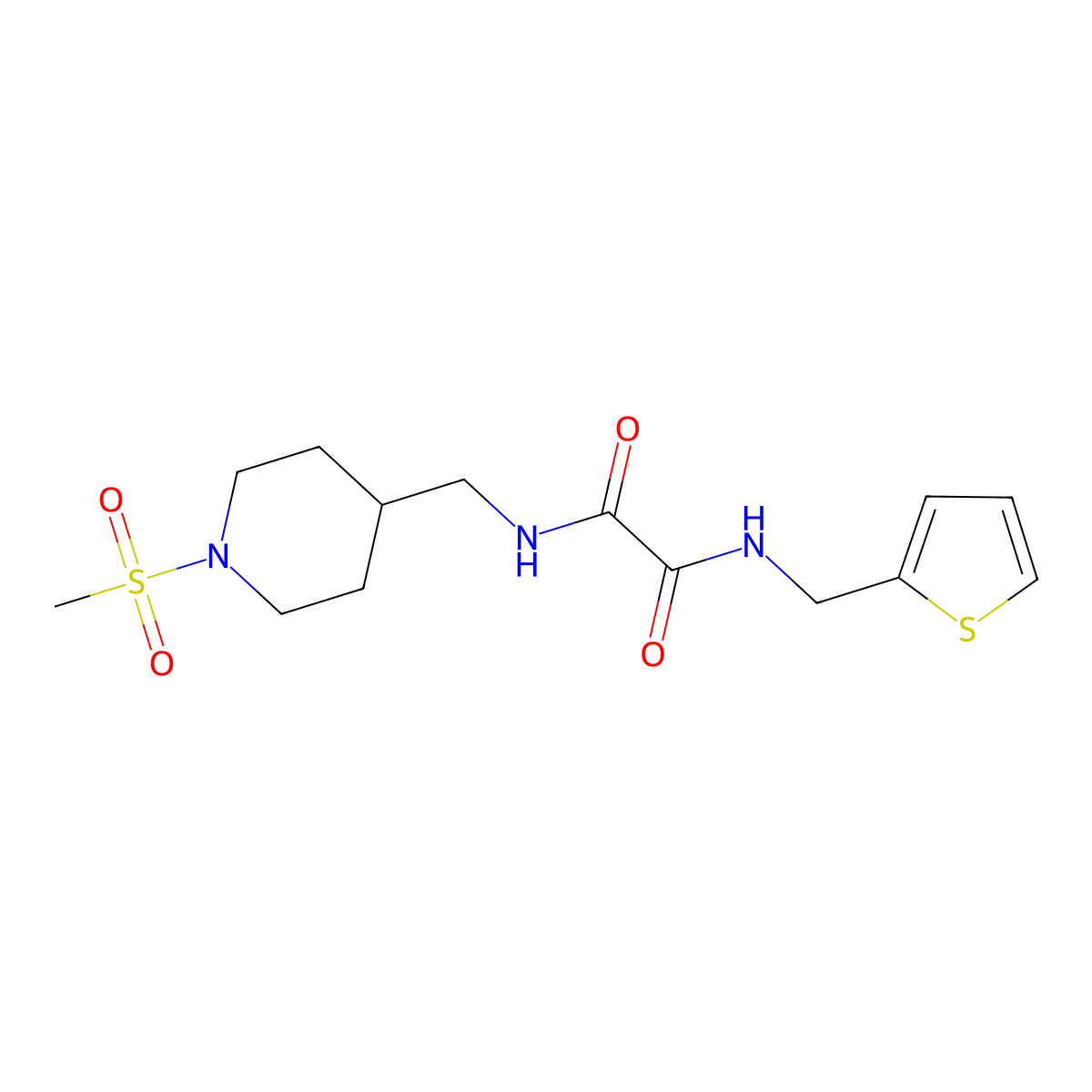 N1-((1-(methylsulfonyl)piperidin-4-yl)methyl)-N2-(thiophen-2-ylmethyl)oxalamide molecular structure, CAS 1234855-12-9
