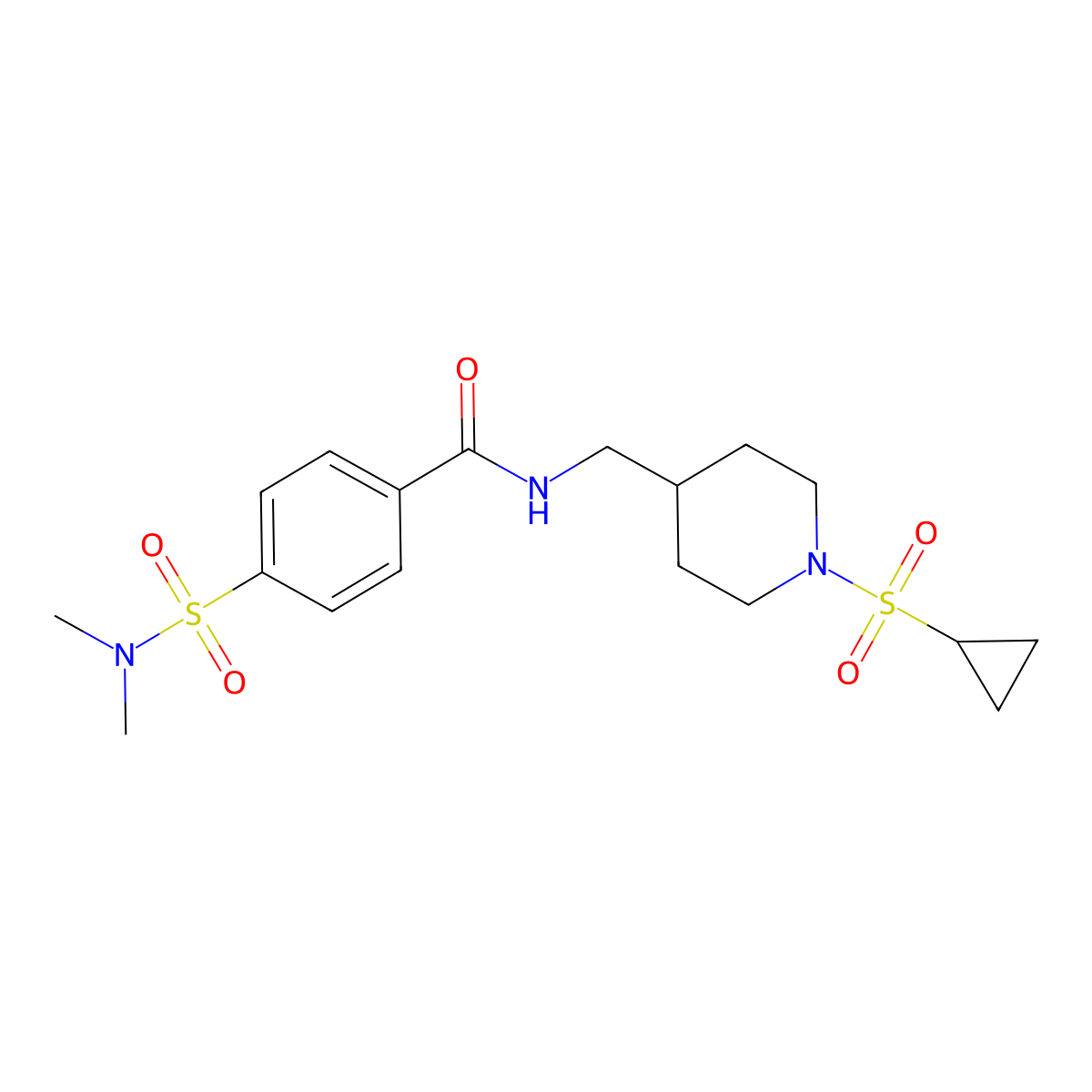 N-((1-(cyclopropylsulfonyl)piperidin-4-yl)methyl)-4-(N,N-dimethylsulfamoyl)benzamide molecular structure, CAS 1234856-31-5