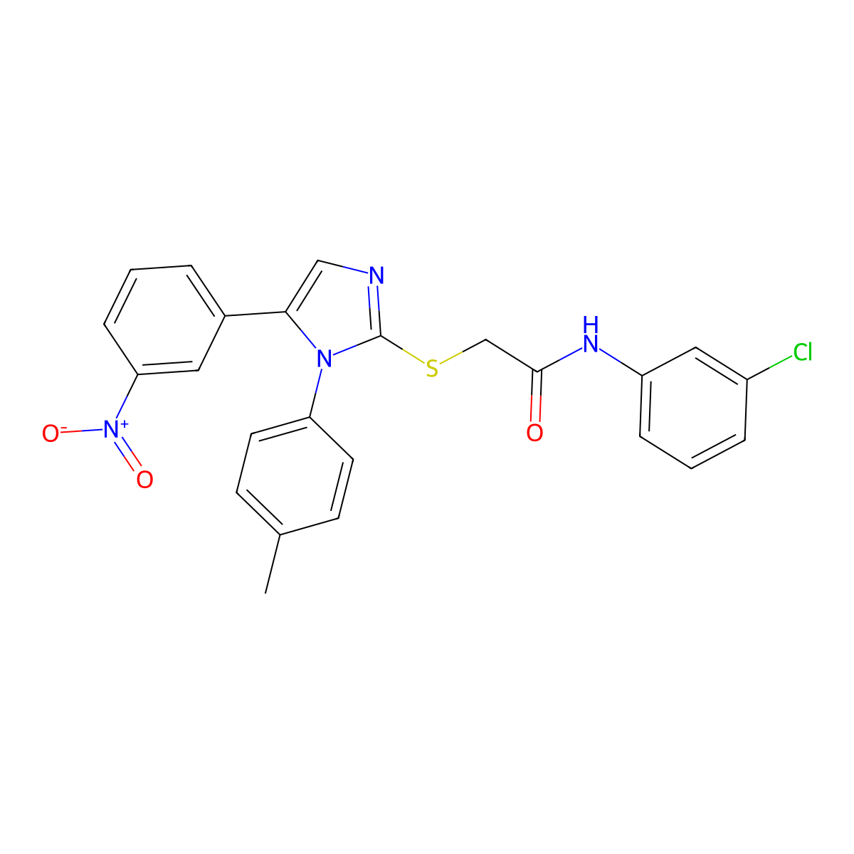 N-(3-chlorophenyl)-2-((5-(3-nitrophenyl)-1-(p-tolyl)-1H-imidazol-2-yl)thio)acetamide molecular structure, CAS 1234856-37-1