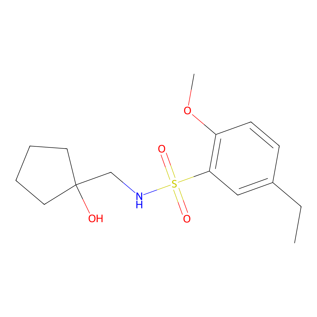 5-ethyl-N-((1-hydroxycyclopentyl)methyl)-2-methoxybenzenesulfonamide molecular structure, CAS 1234856-72-4