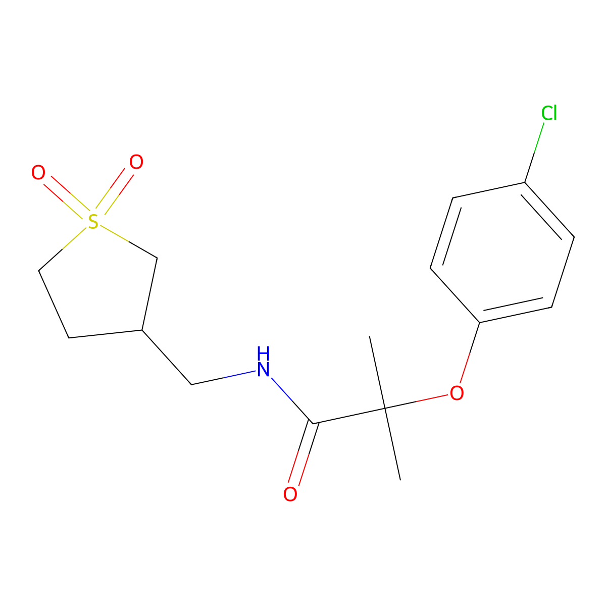 2-(4-chlorophenoxy)-N-((1,1-dioxidotetrahydrothiophen-3-yl)methyl)-2-methylpropanamide molecular structure, CAS 1234856-75-7