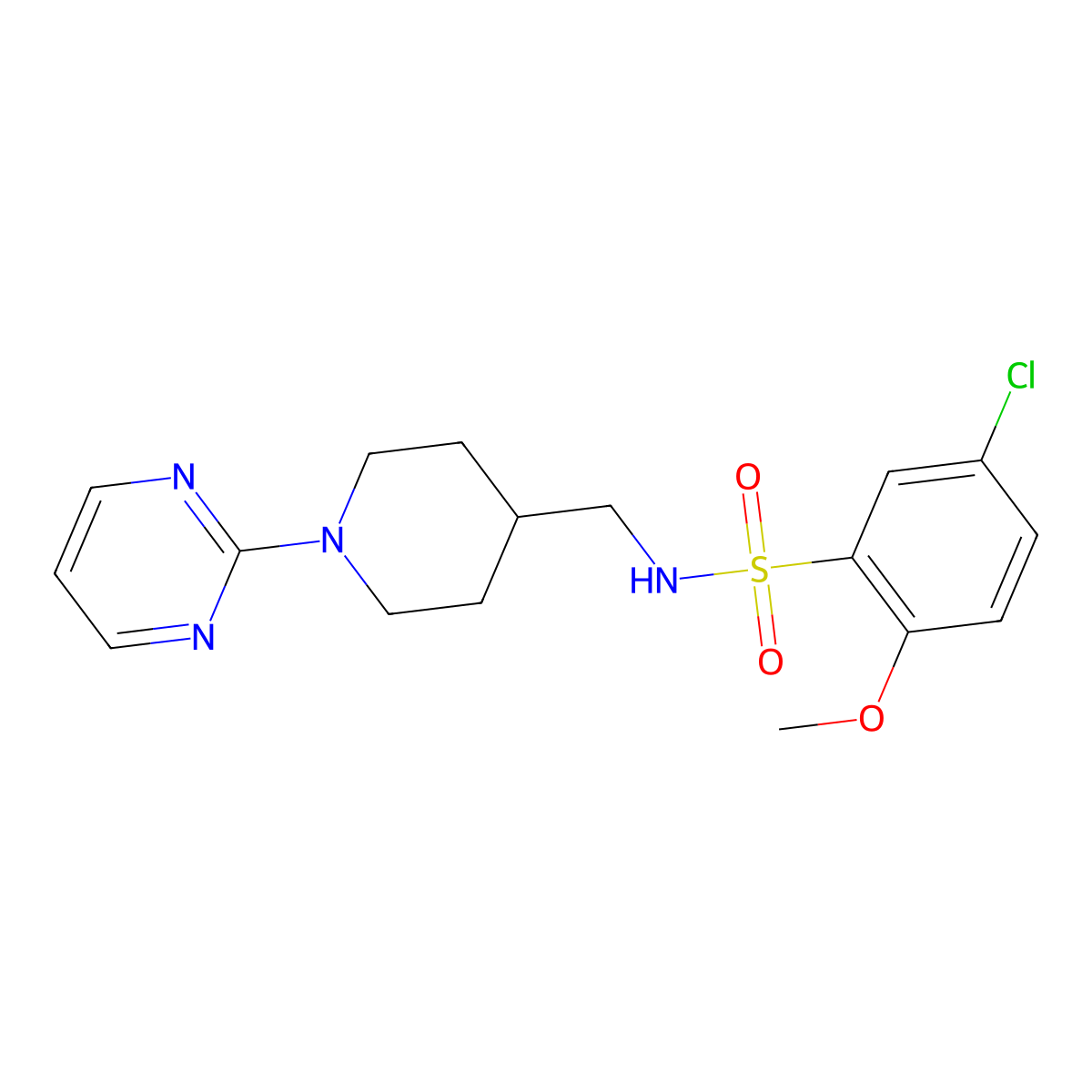 5-chloro-2-methoxy-N-((1-(pyrimidin-2-yl)piperidin-4-yl)methyl)benzenesulfonamide molecular structure, CAS 1234856-95-1
