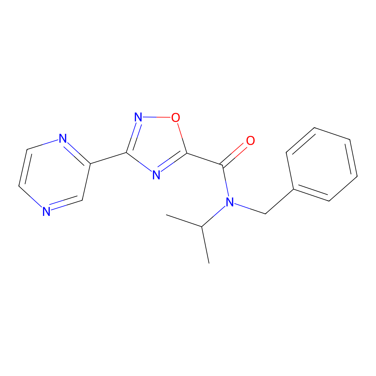 N-benzyl-N-isopropyl-3-(pyrazin-2-yl)-1,2,4-oxadiazole-5-carboxamide molecular structure, CAS 1234857-34-1