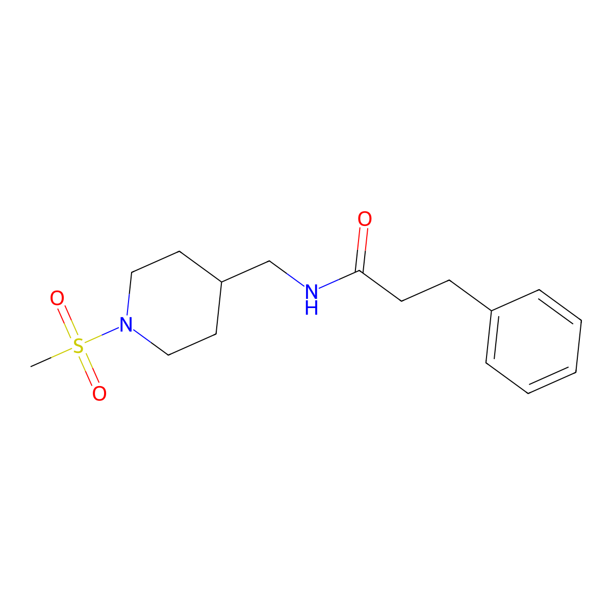 N-((1-(methylsulfonyl)piperidin-4-yl)methyl)-3-phenylpropanamide molecular structure, CAS 1234857-50-1