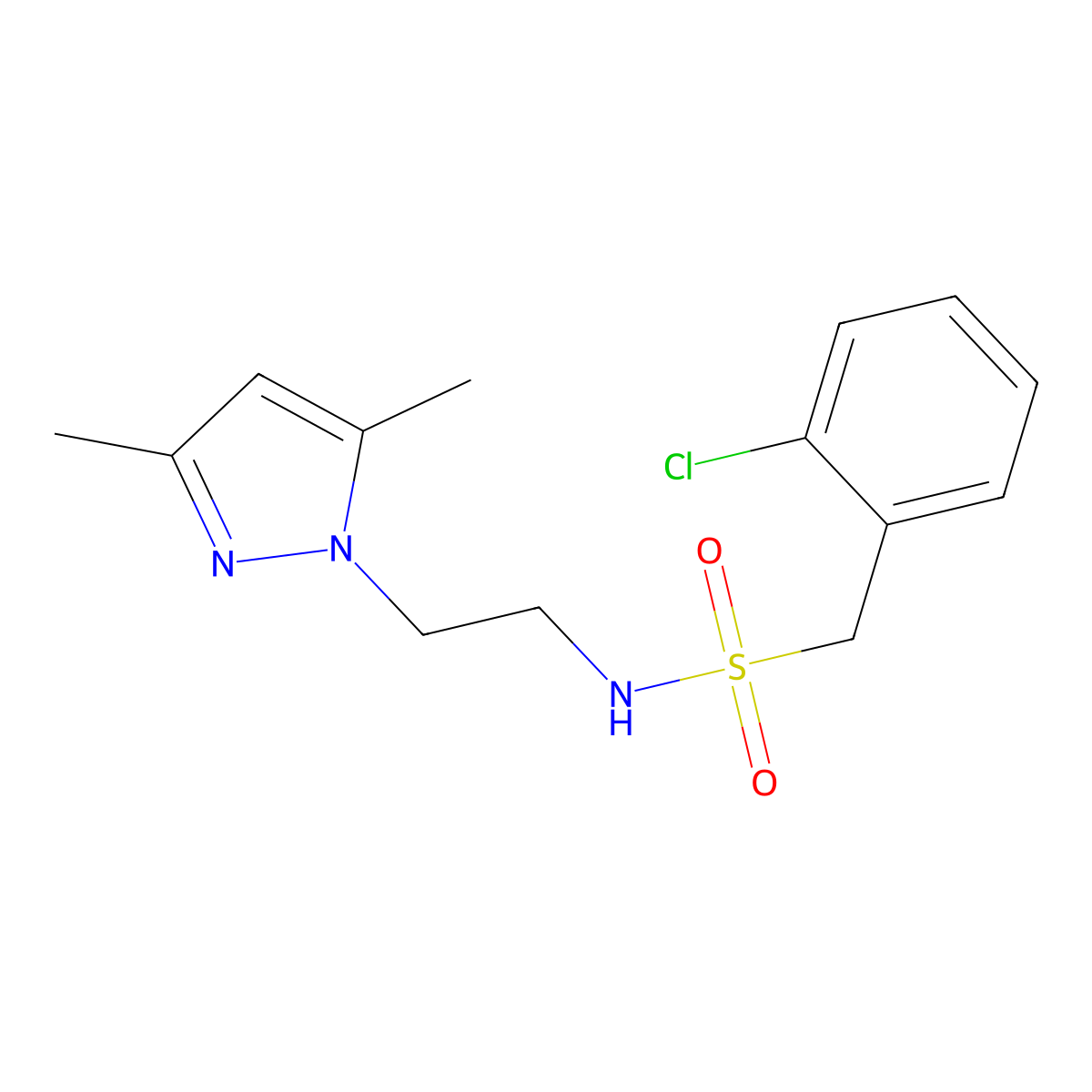 1-(2-chlorophenyl)-N-(2-(3,5-dimethyl-1H-pyrazol-1-yl)ethyl)methanesulfonamide molecular structure, CAS 1234858-86-6