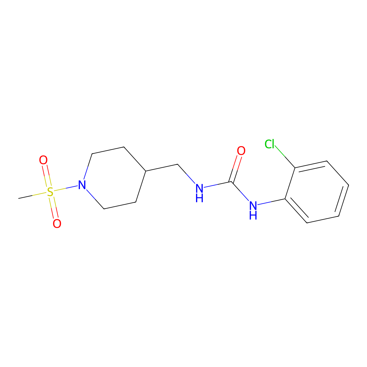 1-(2-Chlorophenyl)-3-((1-(methylsulfonyl)piperidin-4-yl)methyl)urea molecular structure, CAS 1234859-39-2