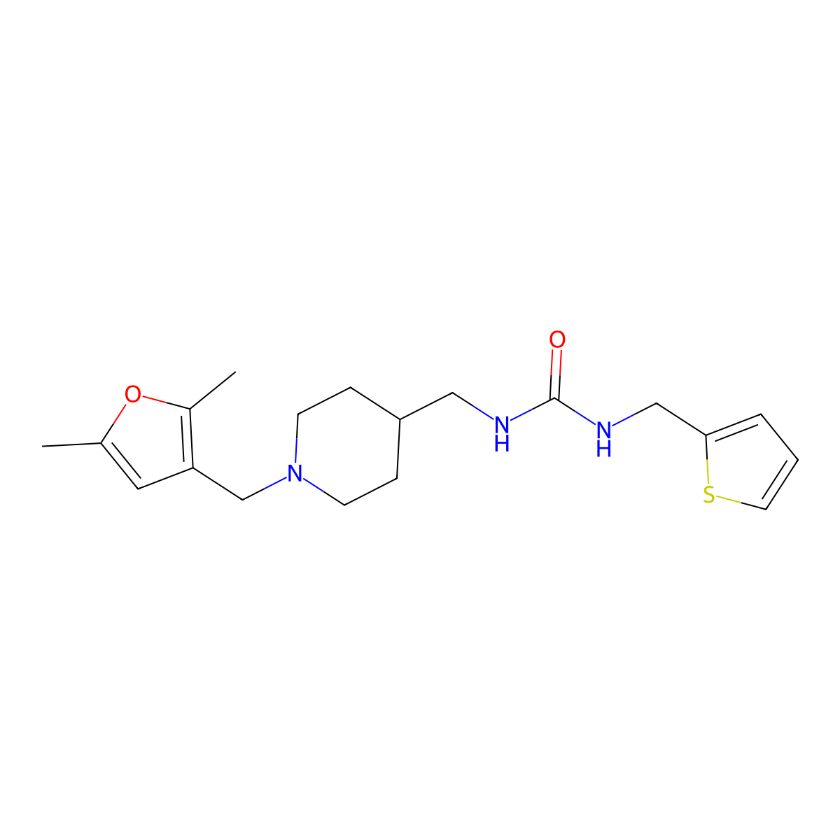 1-((1-((2,5-Dimethylfuran-3-yl)methyl)piperidin-4-yl)methyl)-3-(thiophen-2-ylmethyl)urea molecular structure, CAS 1234860-34-4