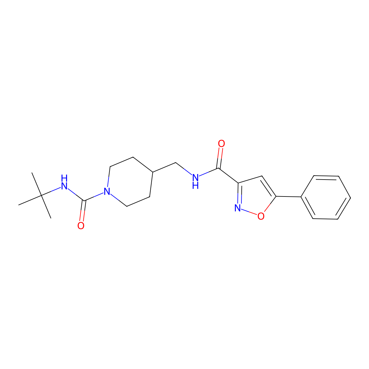 N-((1-(tert-butylcarbamoyl)piperidin-4-yl)methyl)-5-phenylisoxazole-3-carboxamide molecular structure, CAS 1234860-56-0