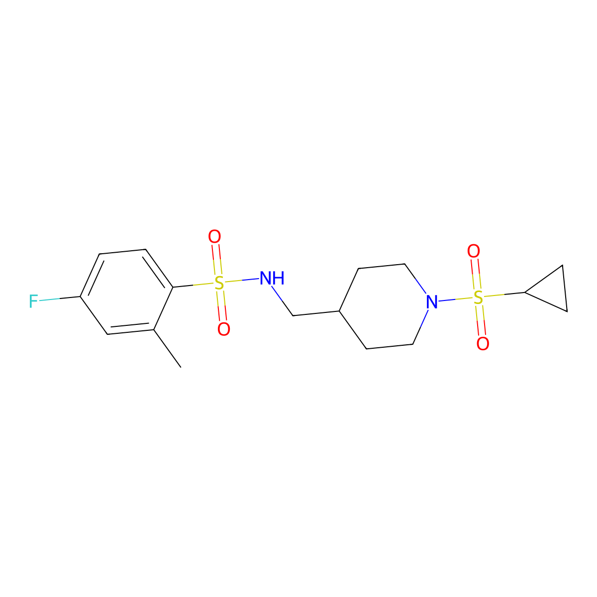 N-((1-(cyclopropylsulfonyl)piperidin-4-yl)methyl)-4-fluoro-2-methylbenzenesulfonamide molecular structure, CAS 1234860-96-8