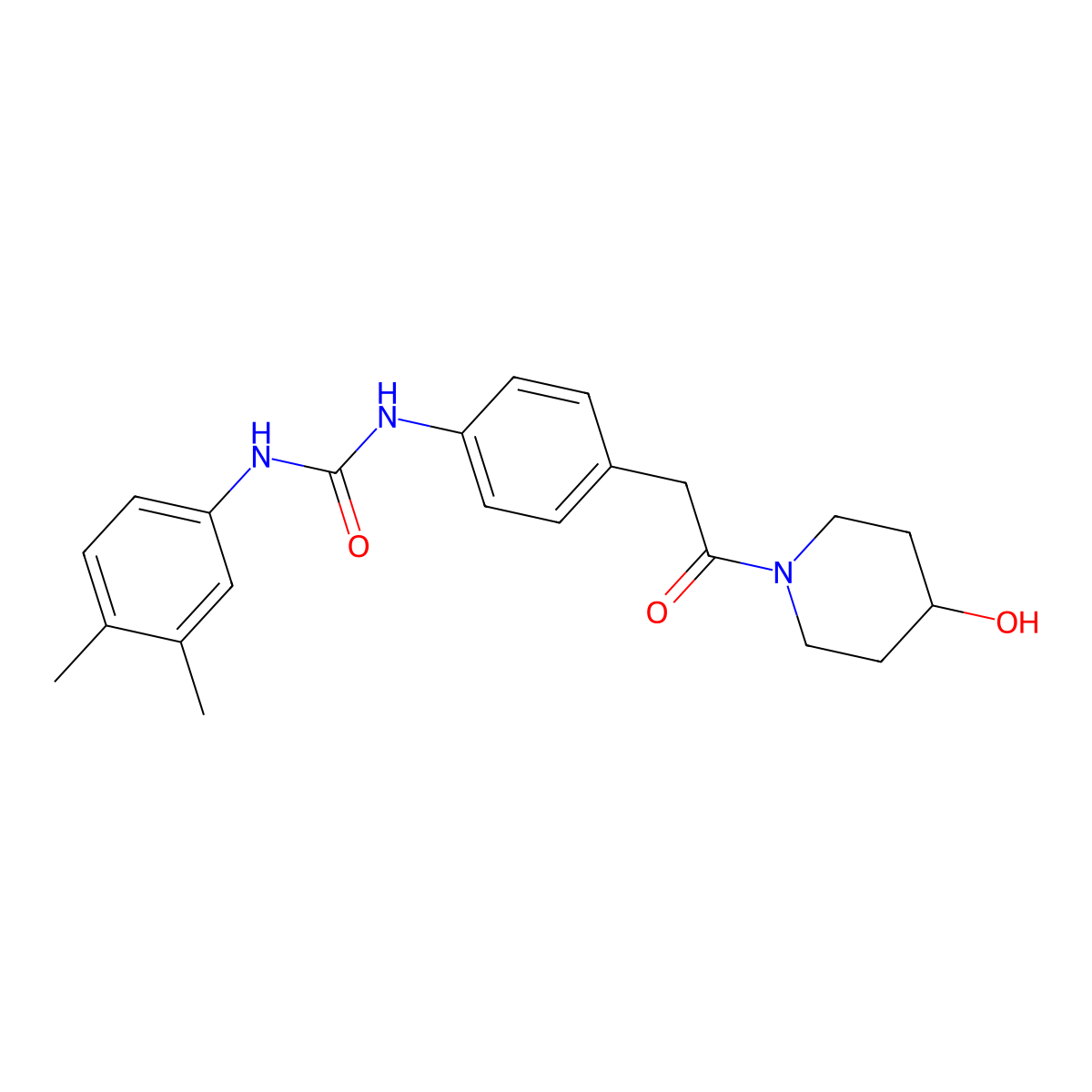 1-(3,4-Dimethylphenyl)-3-(4-(2-(4-hydroxypiperidin-1-yl)-2-oxoethyl)phenyl)urea molecular structure, CAS 1234861-69-8