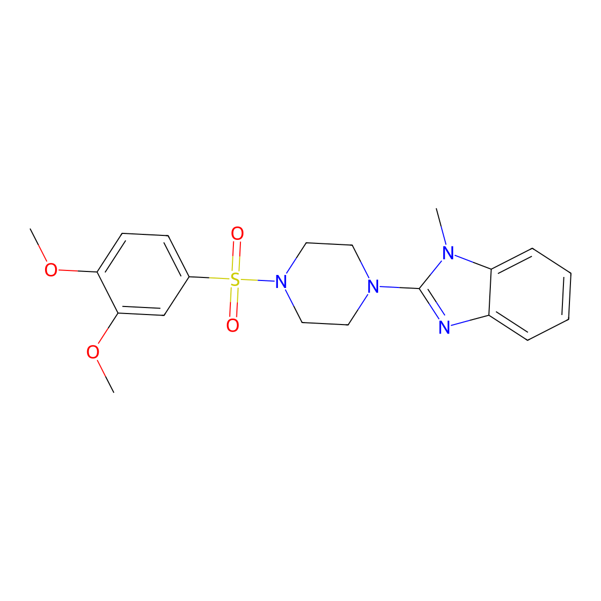 2-(4-((3,4-dimethoxyphenyl)sulfonyl)piperazin-1-yl)-1-methyl-1H-benzo[d]imidazole molecular structure, CAS 1234862-75-9