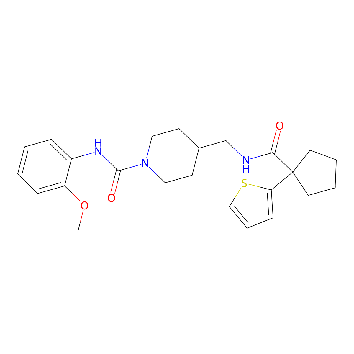 N-(2-methoxyphenyl)-4-((1-(thiophen-2-yl)cyclopentanecarboxamido)methyl)piperidine-1-carboxamide molecular structure, CAS 1234863-76-3