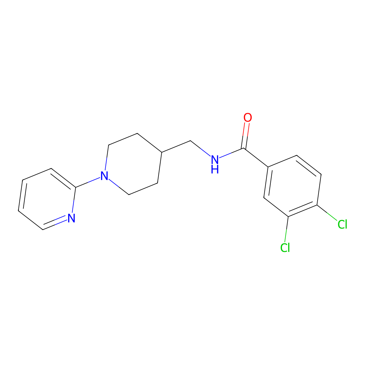 3,4-dichloro-N-((1-(pyridin-2-yl)piperidin-4-yl)methyl)benzamide molecular structure, CAS 1234866-16-0