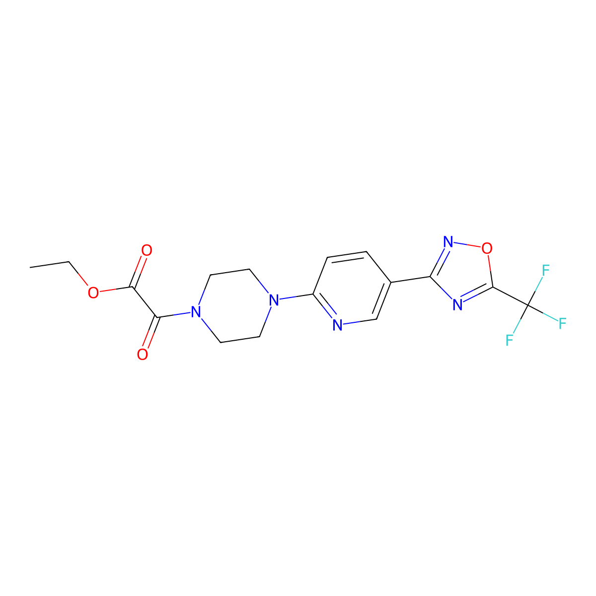 Ethyl 2-oxo-2-(4-(5-(5-(trifluoromethyl)-1,2,4-oxadiazol-3-yl)pyridin-2-yl)piperazin-1-yl)acetate molecular structure, CAS 1234867-07-2