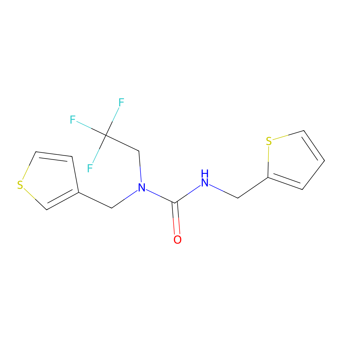3-(Thiophen-2-ylmethyl)-1-(thiophen-3-ylmethyl)-1-(2,2,2-trifluoroethyl)urea molecular structure, CAS 1234867-46-9
