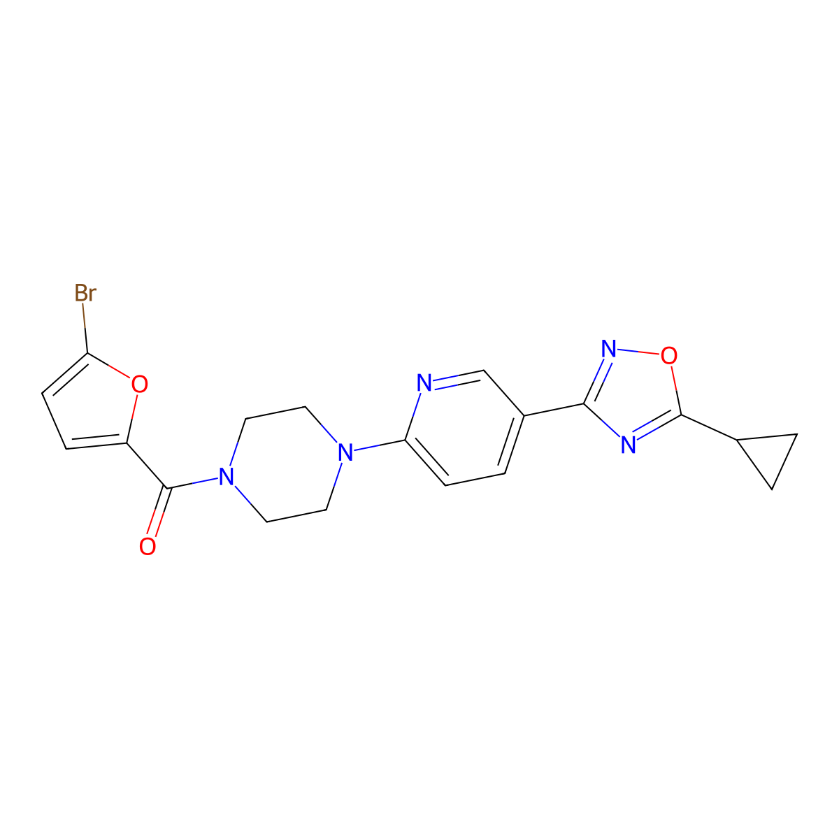 (5-Bromofuran-2-yl)(4-(5-(5-cyclopropyl-1,2,4-oxadiazol-3-yl)pyridin-2-yl)piperazin-1-yl)methanone molecular structure, CAS 1234868-06-4