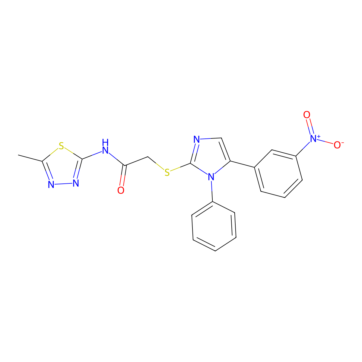 N-(5-methyl-1,3,4-thiadiazol-2-yl)-2-((5-(3-nitrophenyl)-1-phenyl-1H-imidazol-2-yl)thio)acetamide molecular structure, CAS 1234868-12-2