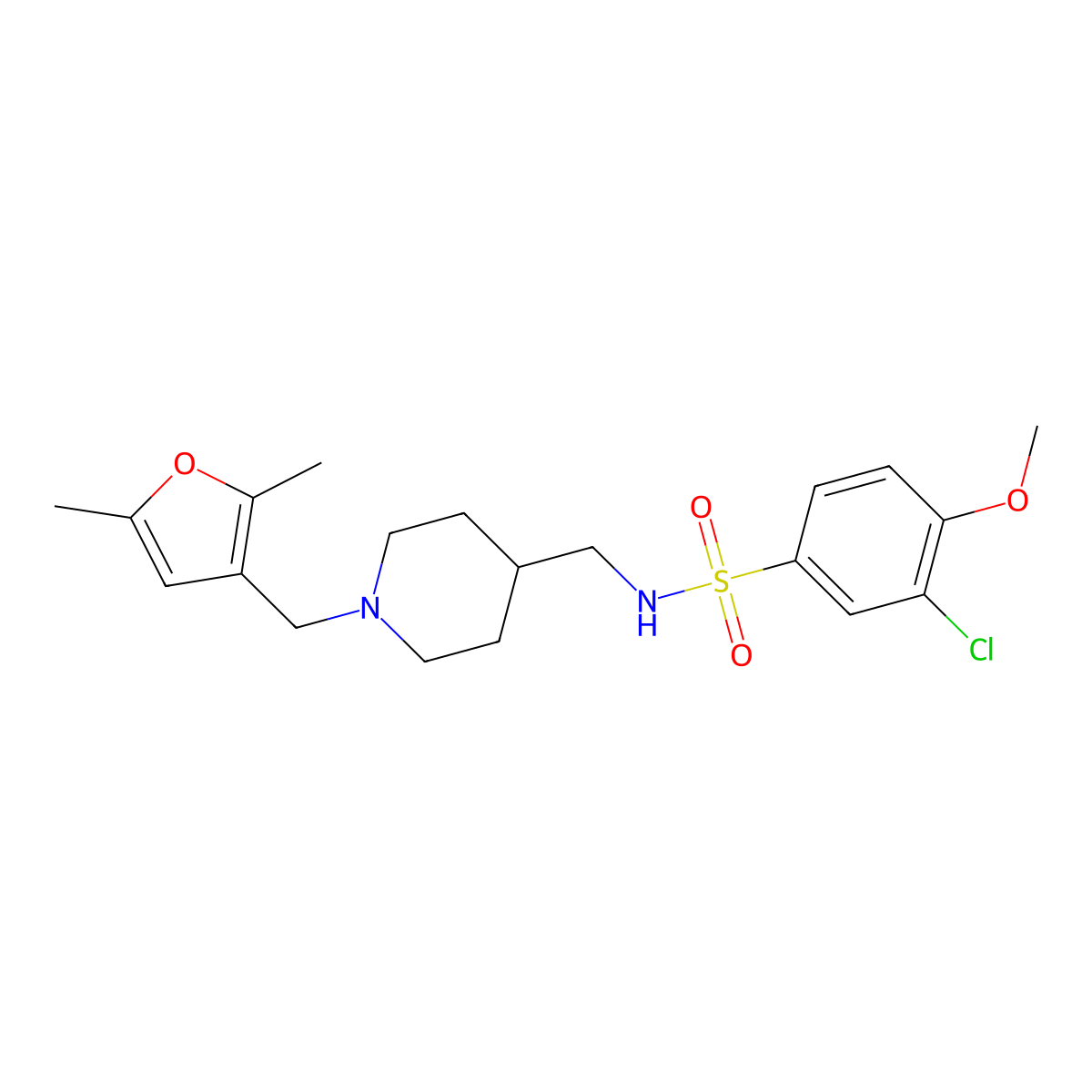 3-chloro-N-((1-((2,5-dimethylfuran-3-yl)methyl)piperidin-4-yl)methyl)-4-methoxybenzenesulfonamide molecular structure, CAS 1234868-57-5