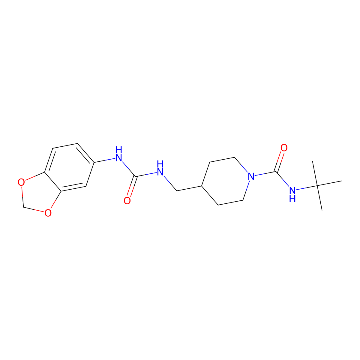 4-((3-(benzo[d][1,3]dioxol-5-yl)ureido)methyl)-N-(tert-butyl)piperidine-1-carboxamide molecular structure, CAS 1234869-82-9
