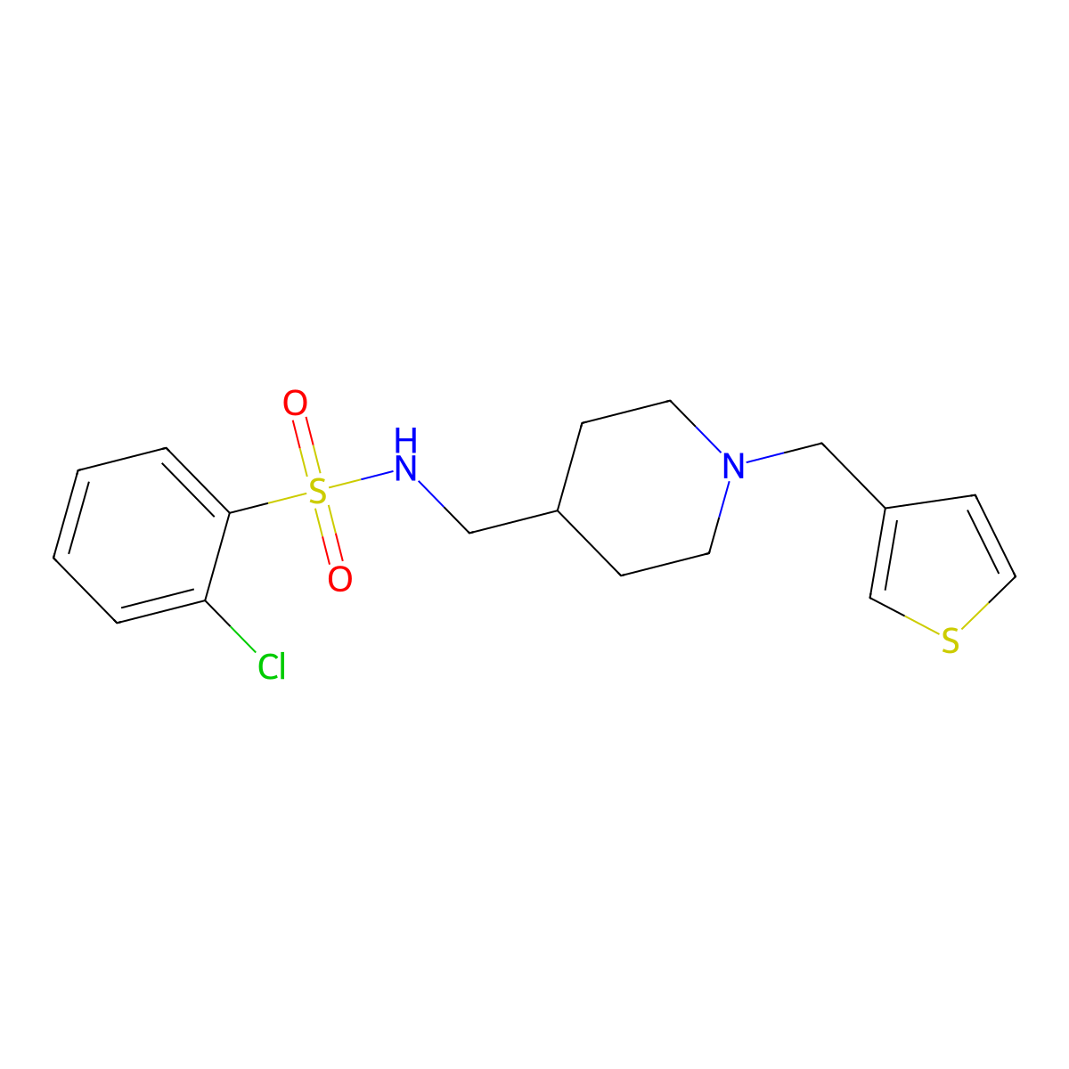 2-chloro-N-((1-(thiophen-3-ylmethyl)piperidin-4-yl)methyl)benzenesulfonamide molecular structure, CAS 1234871-29-4