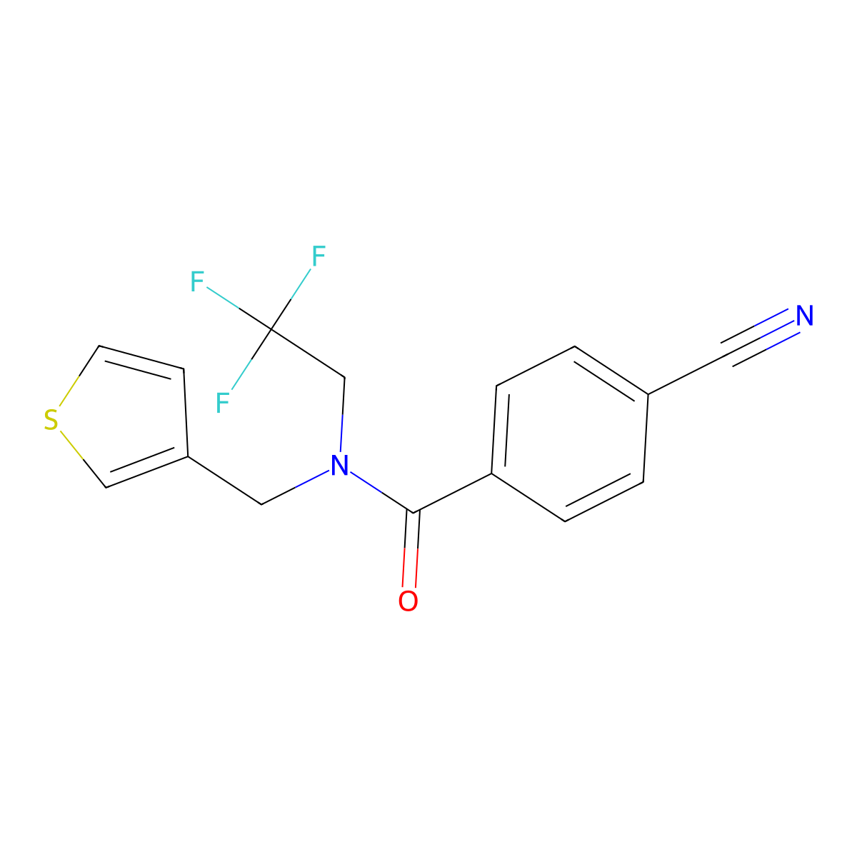 4-cyano-N-(thiophen-3-ylmethyl)-N-(2,2,2-trifluoroethyl)benzamide molecular structure, CAS 1234871-39-6