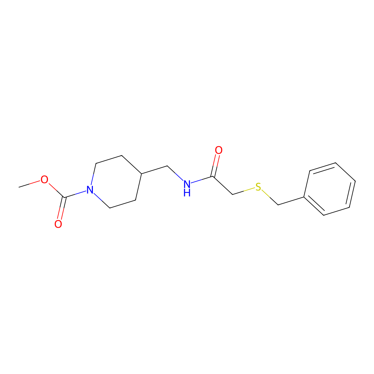 Methyl 4-((2-(benzylthio)acetamido)methyl)piperidine-1-carboxylate molecular structure, CAS 1234871-49-8