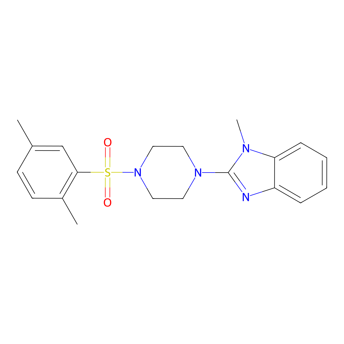 2-(4-((2,5-dimethylphenyl)sulfonyl)piperazin-1-yl)-1-methyl-1H-benzo[d]imidazole molecular structure, CAS 1234871-60-3