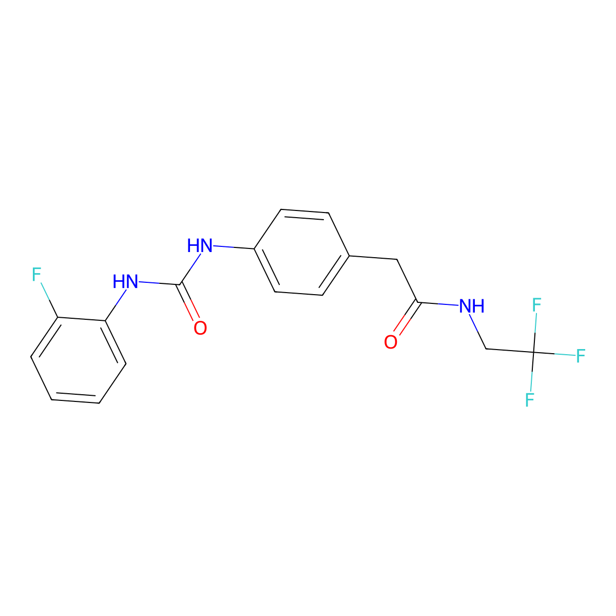 2-(4-(3-(2-fluorophenyl)ureido)phenyl)-N-(2,2,2-trifluoroethyl)acetamide molecular structure, CAS 1234871-66-9