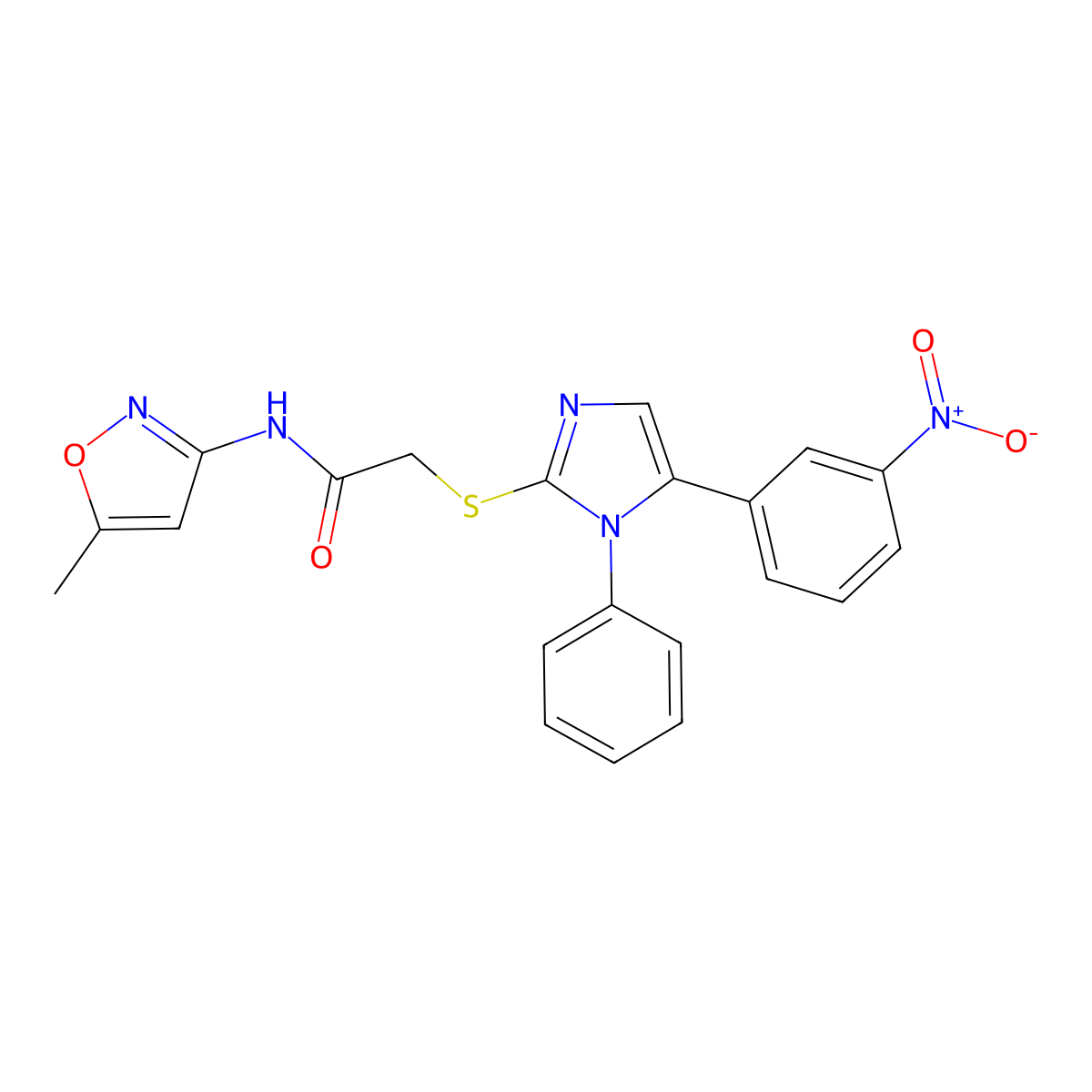 N-(5-methylisoxazol-3-yl)-2-((5-(3-nitrophenyl)-1-phenyl-1H-imidazol-2-yl)thio)acetamide molecular structure, CAS 1234871-73-8